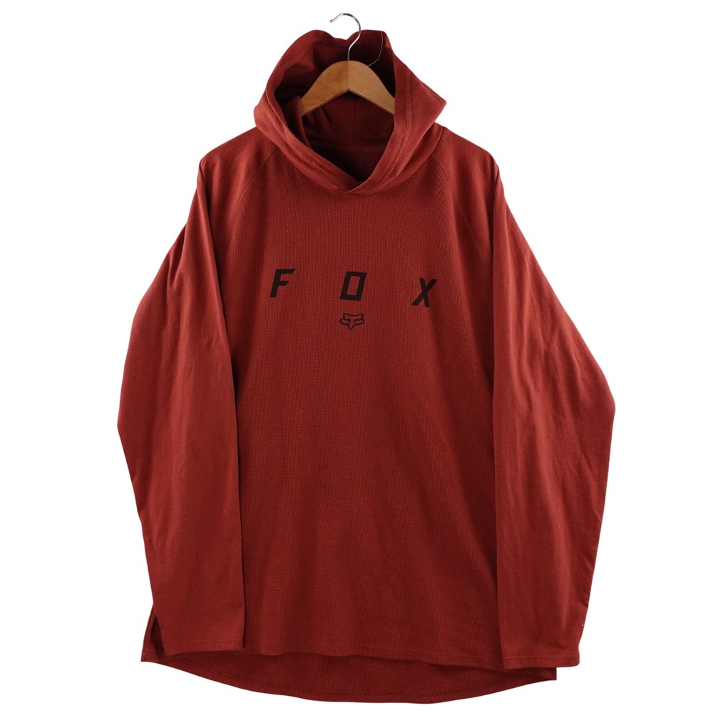 Fox Racing Mens XXL Rust Red Waffle Knit Thermal Hoodie‎ Pullover Logo Stretch